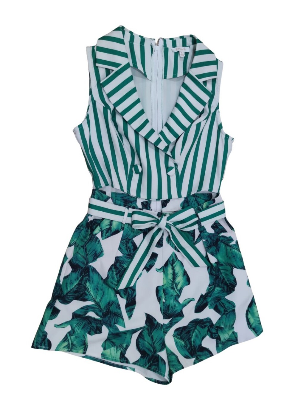 A. Peach Green Stripe Tropical Romper